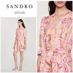 SANDRO ~ Silk Dress With Peace & Love Print